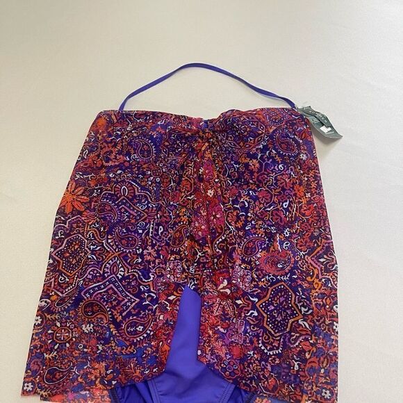 NWT Lauren Ralph Lauren Purple Flyaway Bandeau Swimsuit Bathing Suit Size 4 New - Picture 2 of 6